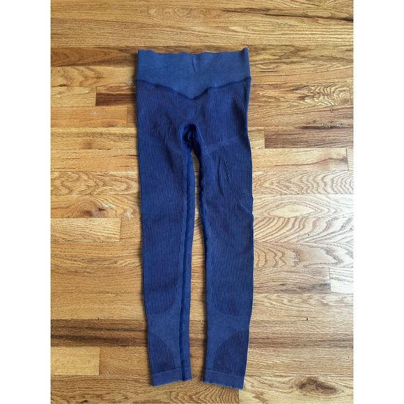 Blue Small Ribbed High Waisted Leggings Workout Lifting Leggings Gym Outfit - Picture 5 of 8